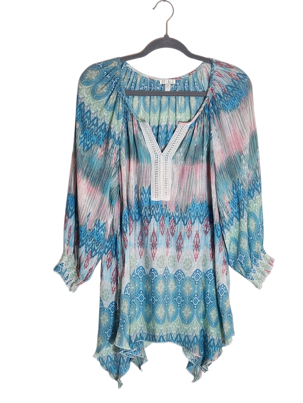 Spense Blue and Pink Boho Asymmetrical Tunic Size Large Flaw